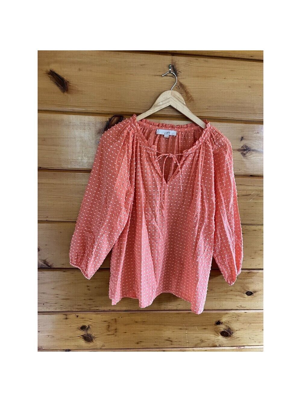 LOFT womens Coral Orange Shirt Boho 3/4 Sleeve Top Lightweight casual Blouse - Picture 1 of 4